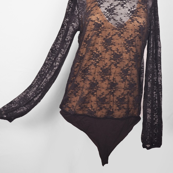 Aqua Capsule Black Lace Long Sleeve Bodysuit (L) - Picture 3 of 6